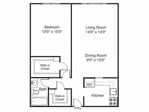 Taymil Landings on the Trail 1 Bedroom 1 Bathroom Floorplan